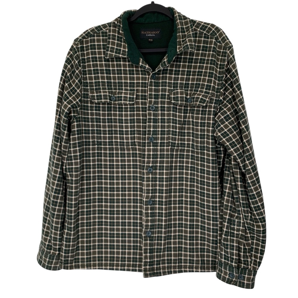 Vintage Flannel Fleece Sweater Jacket Mens XL Green Plaid Fall Winter Unisex